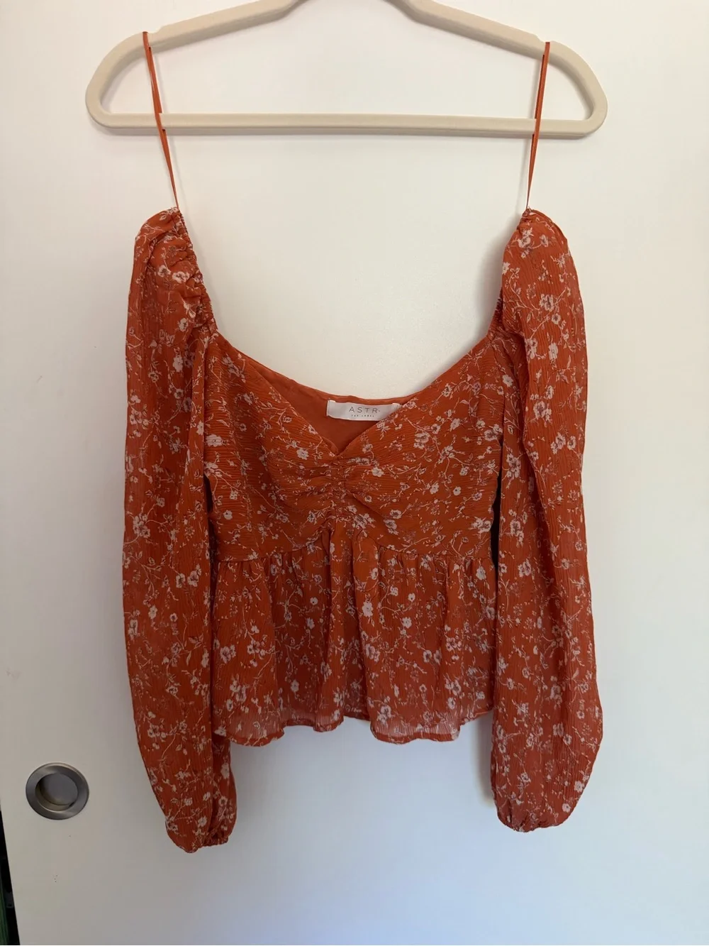 Astr Rust Floral Smocked Square-Neck Peplum Blouse